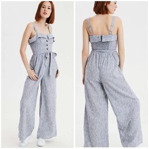 AEO striped wide leg belted jumpsuit size 0